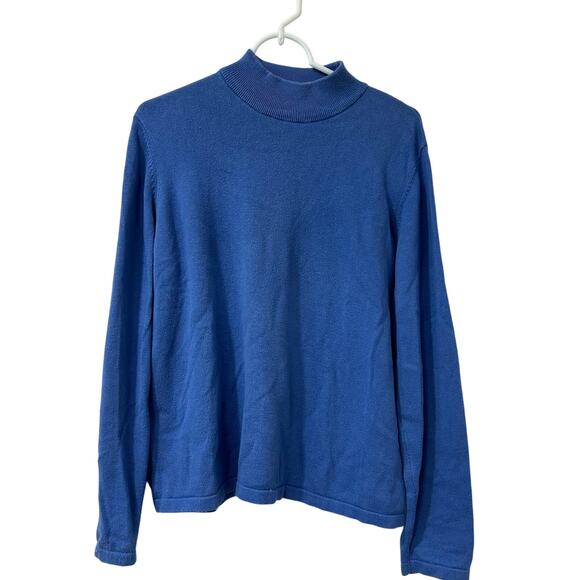 Orvis Womens Size Large Blue Mock Neck Cotton & Cashmere Sweater Quiet Luxury - Picture 1 of 4